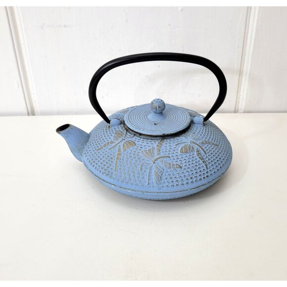 Cast Iron Blue Butterfly Japanese Teapot with Insert - Picture 2 of 9